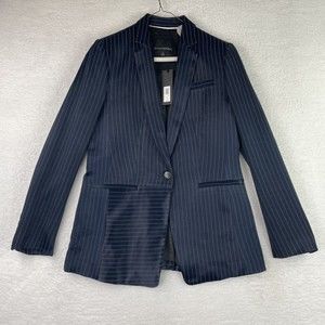 $178 NWT Banana Republic Pinstripe Satin Blazer Jacker in Navy Blue Size 2